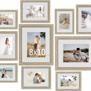 10 Pack Picture Frames Collage Wall Decor - Gallery Wall Frame Set with Mat for Wall Mounting or Tabletop Display, Including Two 8x10, Four 5x7, Four 4x6 Photo Frames, Real Glass