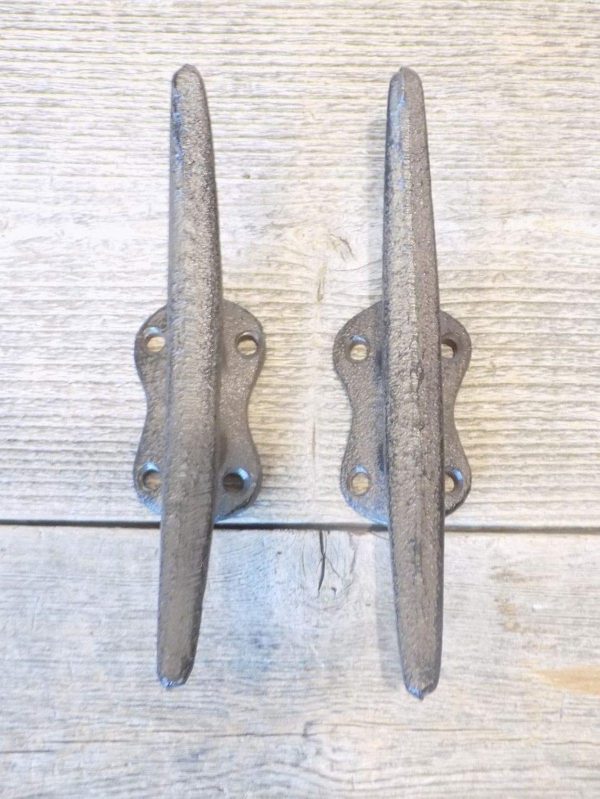 2 Cleat Nautical Wall Hooks 5 3/8" CAST Iron Drawer PULLS Cast Iron