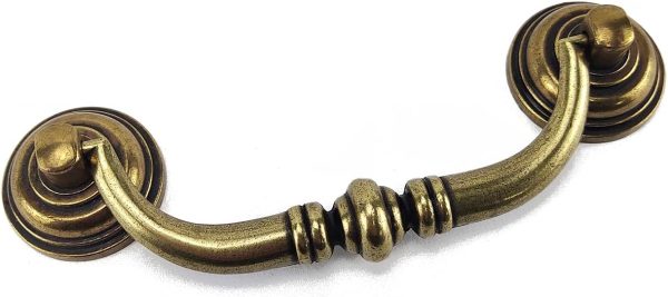 4 PCS Antique Drop Bail Pulls 4.1" Hole Center, Shabby Chic Vintage Bronze Drawer Pull Handles for Dresser, Cupboard, Wardrobe, and Kitchen Door