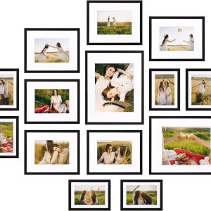 Giftgarden 14 Pack Black Picture Frames with Mat for Various Sizes Photos, Assorted Matted Frame Set Including Two 11x14, Six 8x10, Six 5x7, Gallery Frame Collage for Wall or Tabletop Display