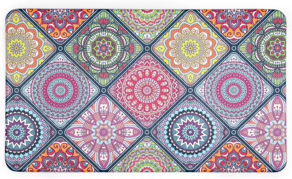 QiyI Anti Fatigue Kitchen Mat 1 Piece Boho Kitchen Rug Waterproof Oil Proof Runner Rug Floral Medallion Laundry Comfort Standing Mat Cushioned Area Doormat 17" W x 29" L - Ethnic Traditional Pattern