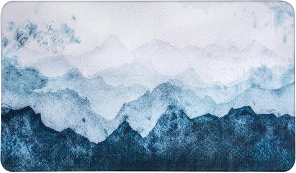 QIYI Floor Comfort Mat 1 Piece Kitchen Rug PVC Leather Waterproof Oil Proof Non Skid Laundry Ergonomic Standing Mat Anti Fatigue Foam Padded Area Doormat 17" W x 29" L - Blue White Watercolor Mountain