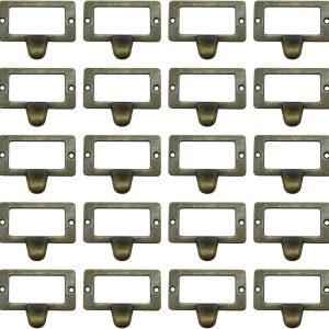 WEICHUAN 20PCS 1-1/8" X 2-1/4" Antique Bronze Card Holder Drawer Pulls/Label Holders/Label Frame Pulls - Vintage Drawer Box Case Cabinet Cupboard Carpenter Repair Decoration Hardware