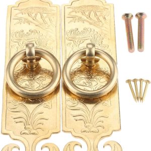 Yetaha Antique Ring Pull with Plate, 2PCS 15cm/5.91" Pure Copper Drawer Handles Furniture Knobs Hardware for Cabinet Dresser Closet Wardrobe Cupboard Kitchen Bedroom Decoration, with Screws