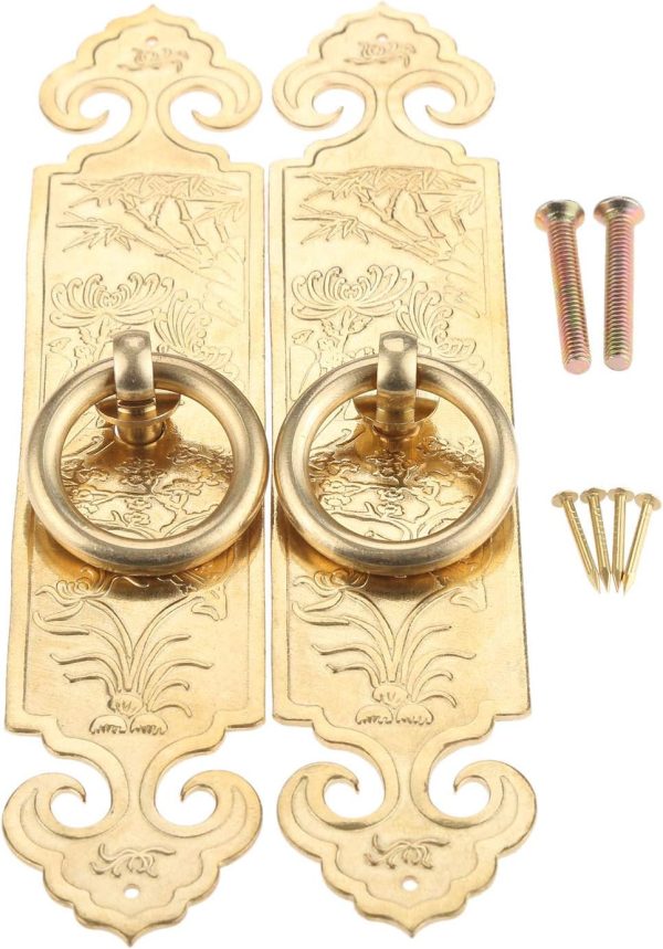 Yetaha Antique Ring Pull with Plate, 2PCS 15cm/5.91" Pure Copper Drawer Handles Furniture Knobs Hardware for Cabinet Dresser Closet Wardrobe Cupboard Kitchen Bedroom Decoration, with Screws