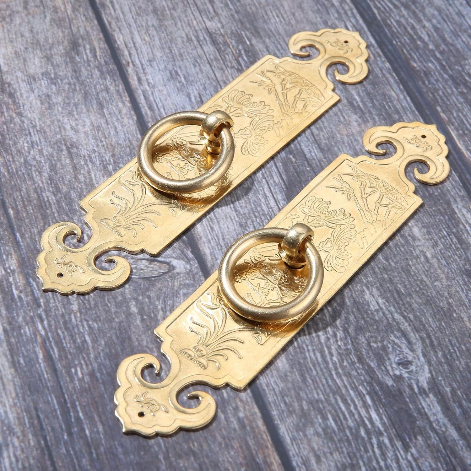 Yetaha Antique Ring Pull with Plate, 2PCS 15cm/5.91" Pure Copper Drawer Handles Furniture Knobs Hardware for Cabinet Dresser Closet Wardrobe Cupboard Kitchen Bedroom Decoration, with Screws - Image 2