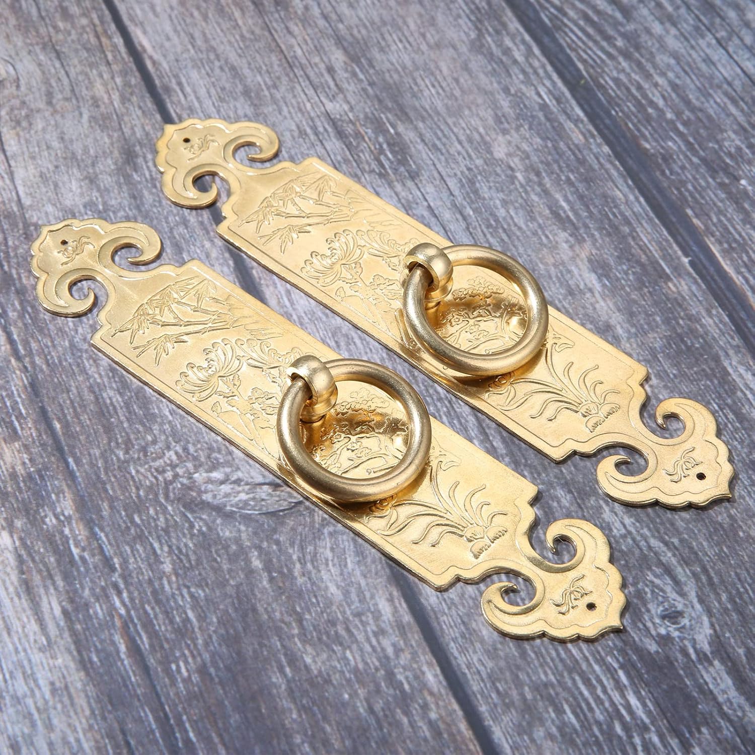 Yetaha Antique Ring Pull with Plate, 2PCS 15cm/5.91" Pure Copper Drawer Handles Furniture Knobs Hardware for Cabinet Dresser Closet Wardrobe Cupboard Kitchen Bedroom Decoration, with Screws - Image 3