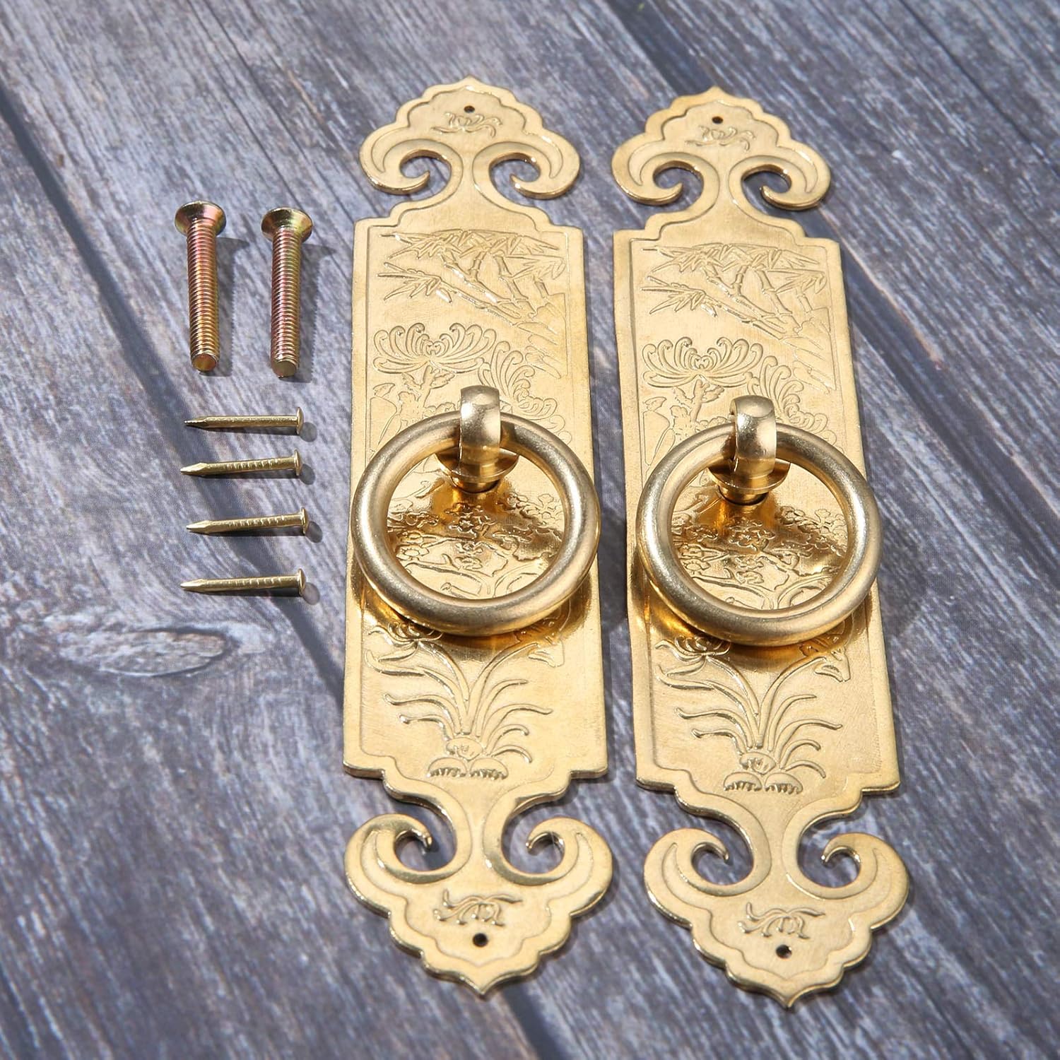 Yetaha Antique Ring Pull with Plate, 2PCS 15cm/5.91" Pure Copper Drawer Handles Furniture Knobs Hardware for Cabinet Dresser Closet Wardrobe Cupboard Kitchen Bedroom Decoration, with Screws - Image 4